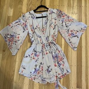 Charlotte Russe Pink Long Sleeve Floral Romper